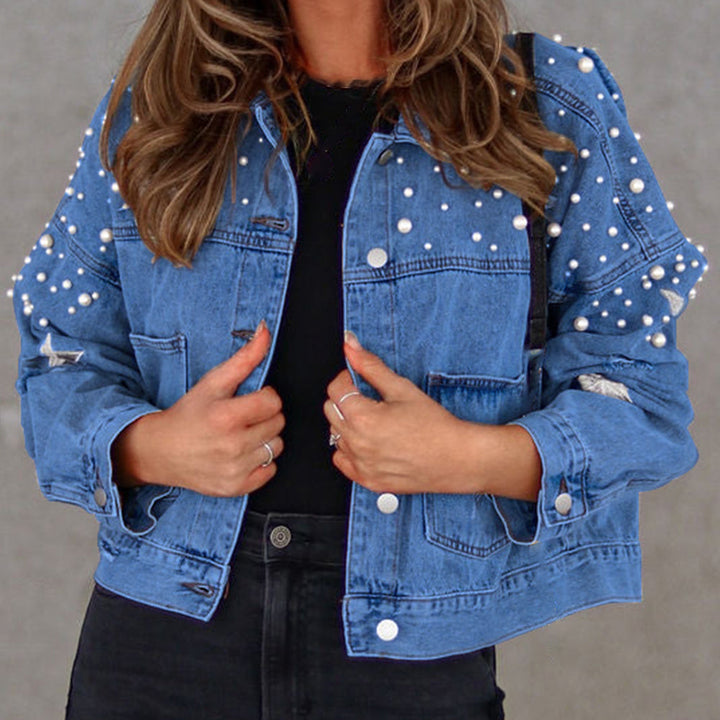 Womens Denim Jacket Embroidered Button Front