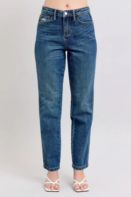 Womens Plus Size High-Waisted Straight Leg Jeans Comfortable Fit - BritishMode