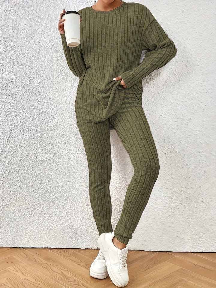 Womens 2-Piece Long Sleeve Tee and High Waist Pants Set Comfortable