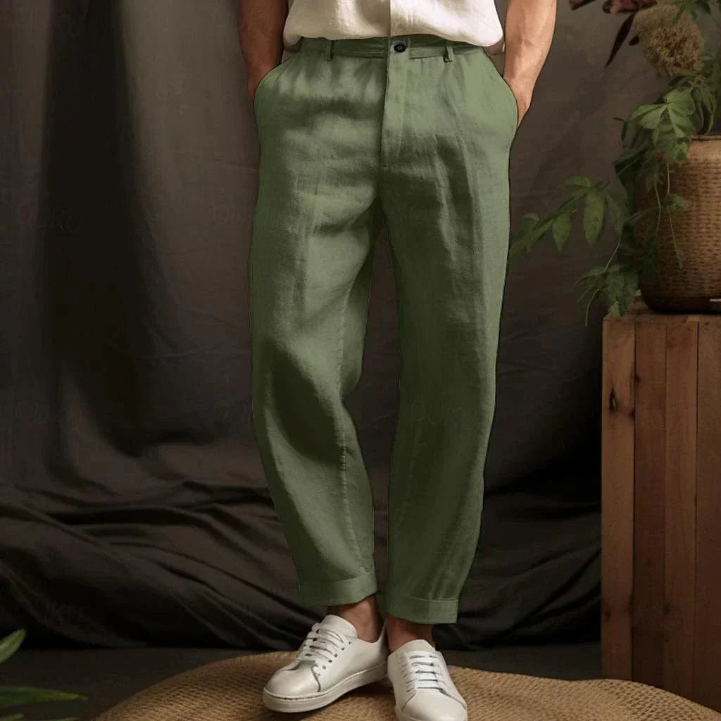 Mens Classic Linen Pants Comfortable Fit