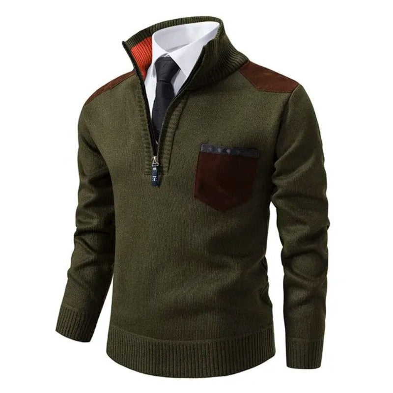 Mens Half Zip Knit Sweater with Pocket Classic Fit