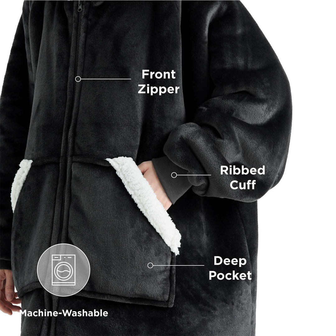 Unisex Wearable Blanket Hoodie Sherpa Fleece Zippered Warm