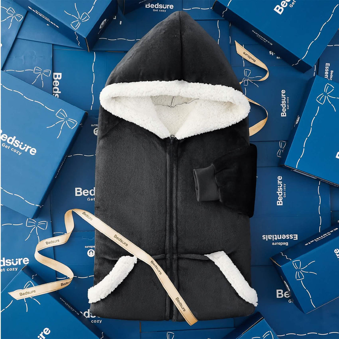 Unisex Wearable Blanket Hoodie Sherpa Fleece Zippered Warm