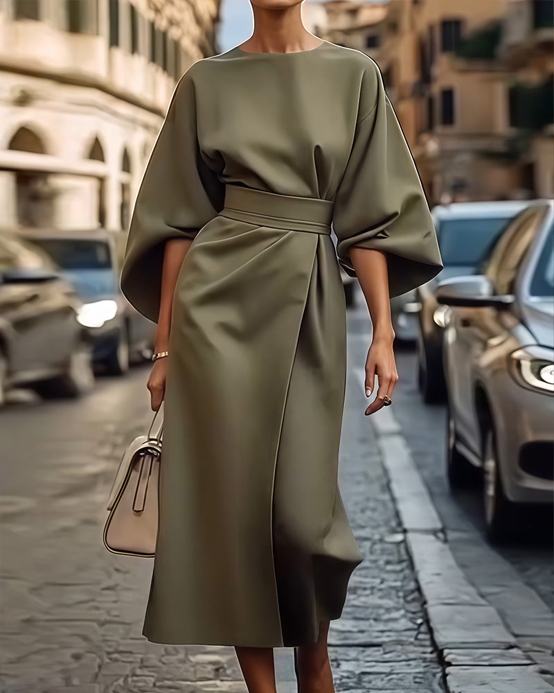 Womens Dress with Bell Sleeves and Waist Belt