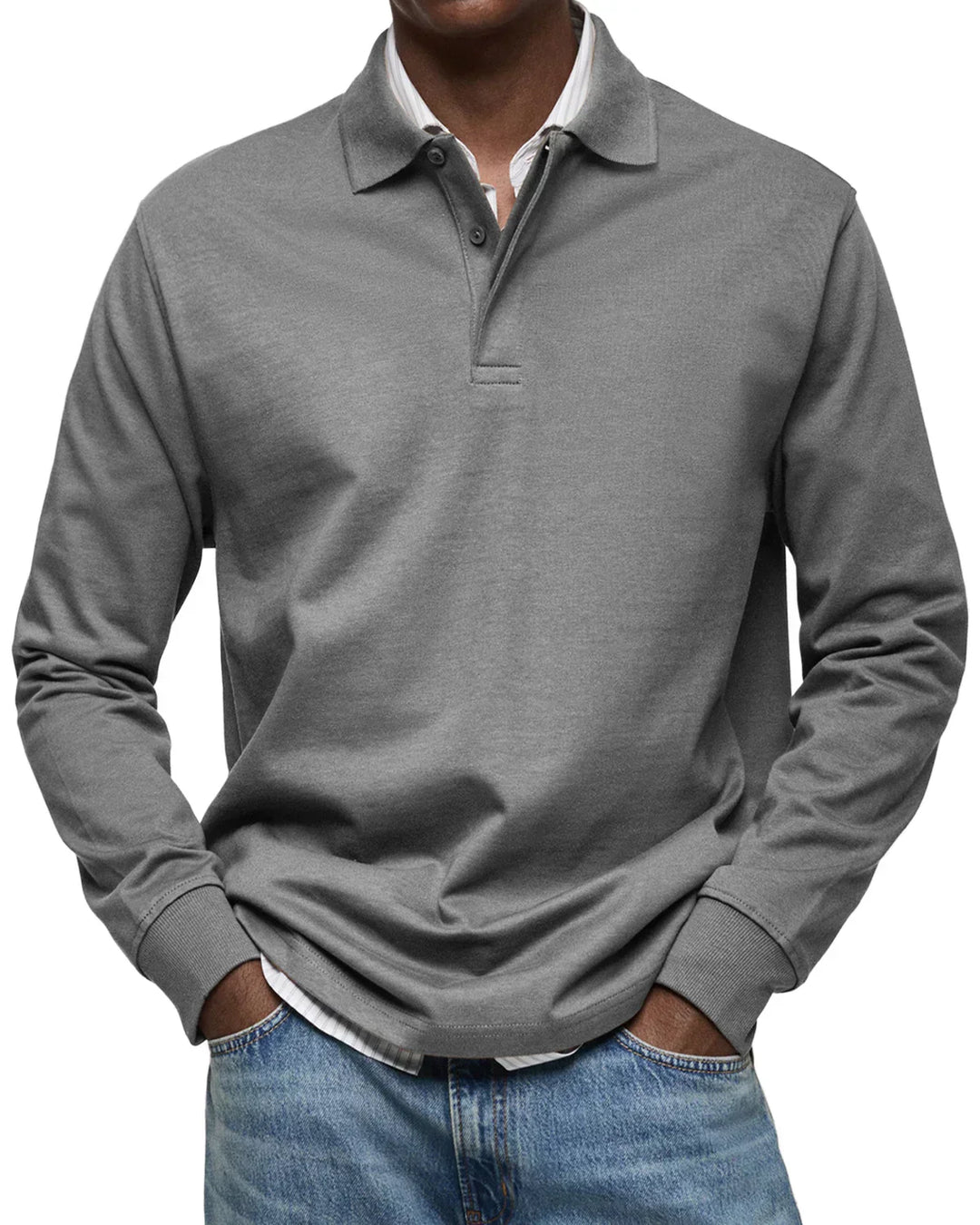Mens Polo Shirt Cotton Long Sleeve Classic Fit