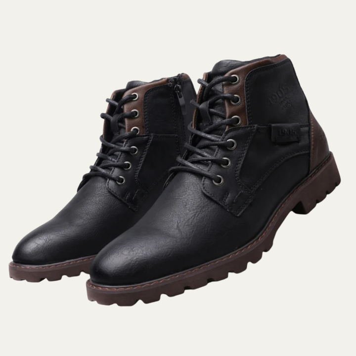 Mens Leather Ankle Boots Lace-Up Vintage Style