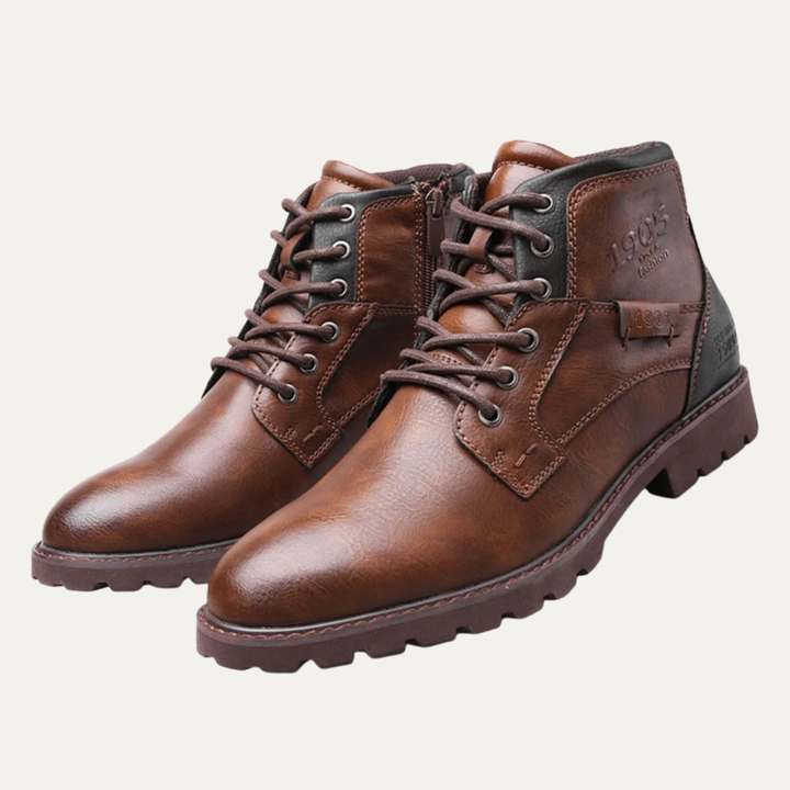 Mens Leather Ankle Boots Lace-Up Vintage Style