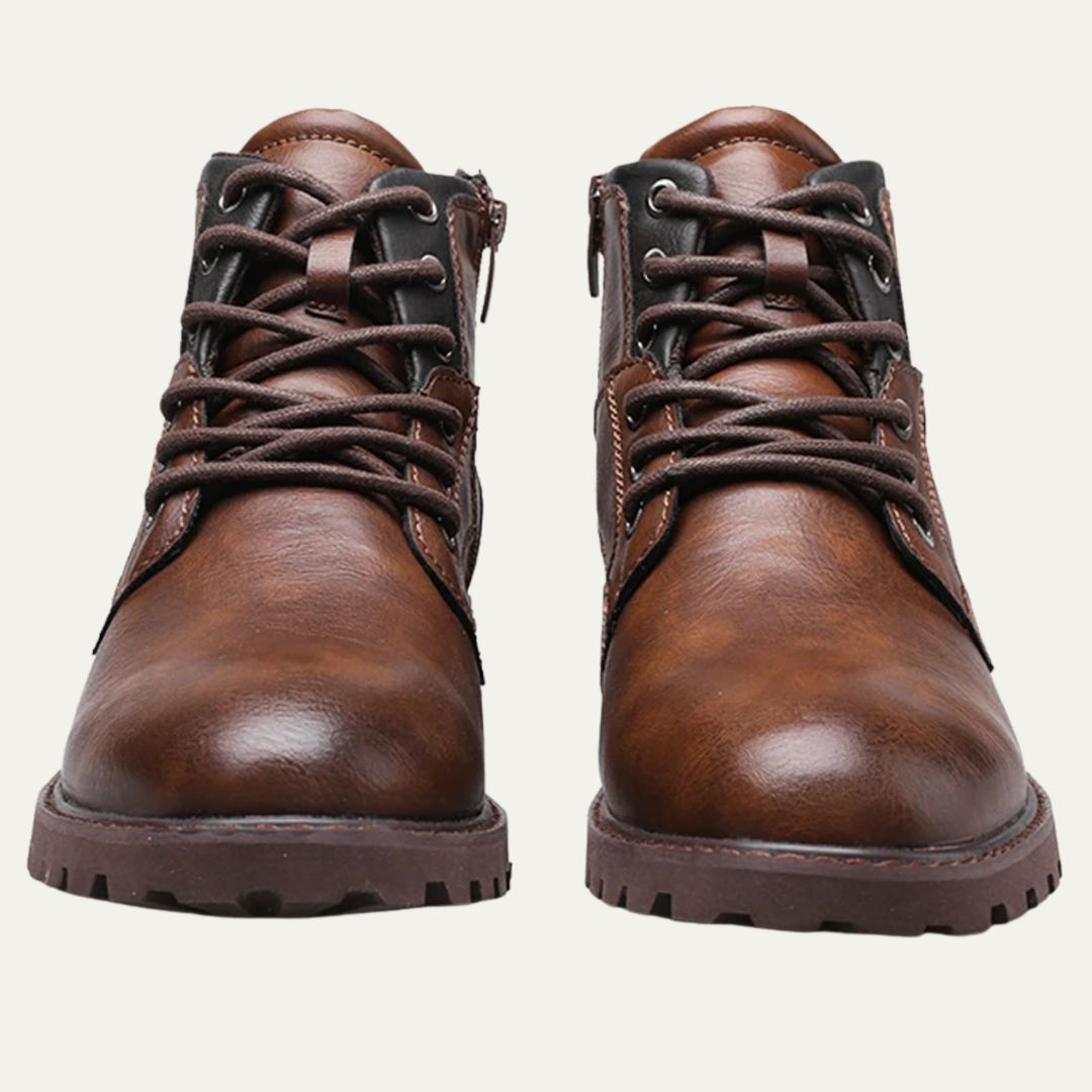 Mens Leather Ankle Boots Lace-Up Vintage Style