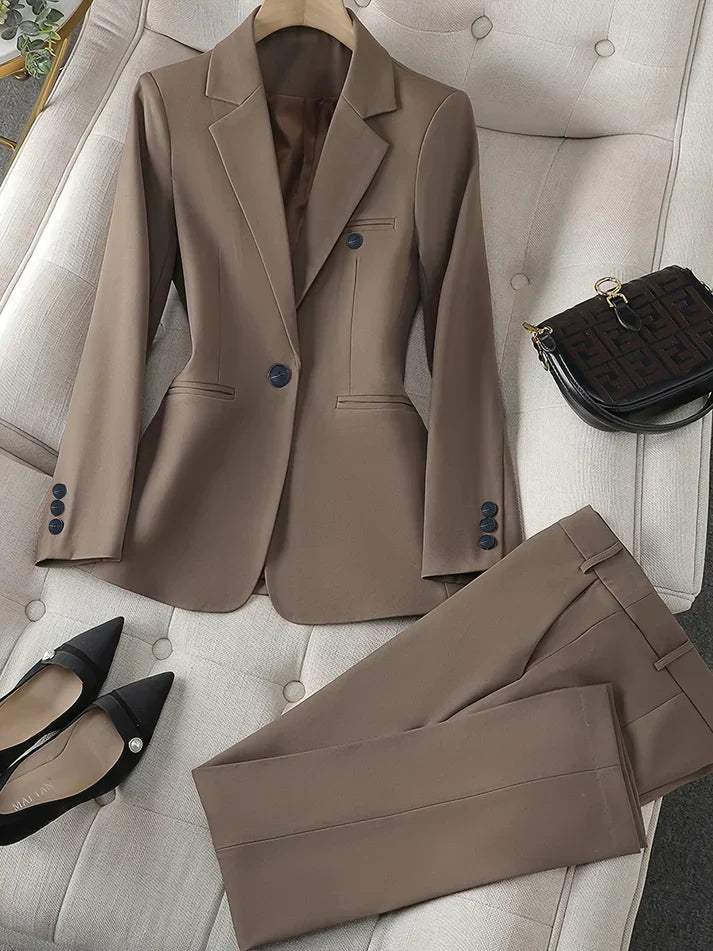 Womens Blazer and Trouser Set Notched Lapel Tailored Fit - BritishMode