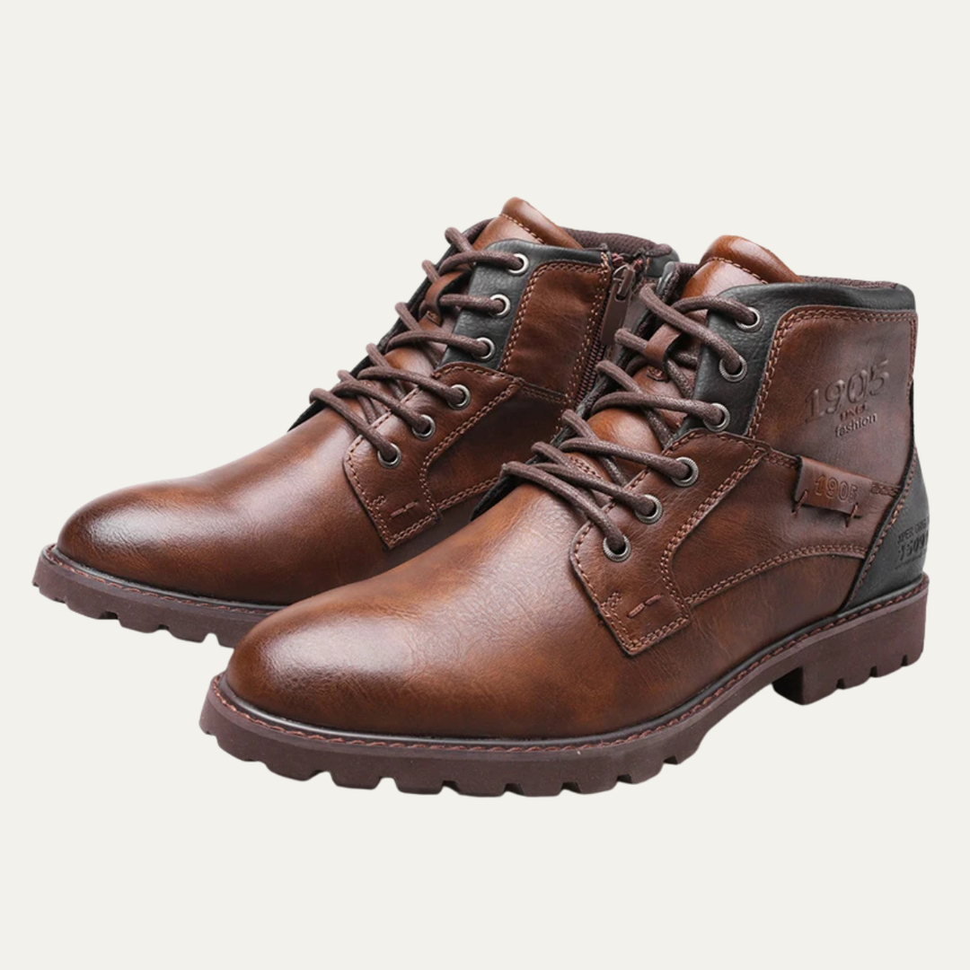 Mens Leather Ankle Boots Lace-Up Vintage Style - BritishMode
