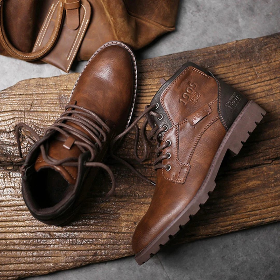 Mens Leather Ankle Boots Lace-Up Vintage Style