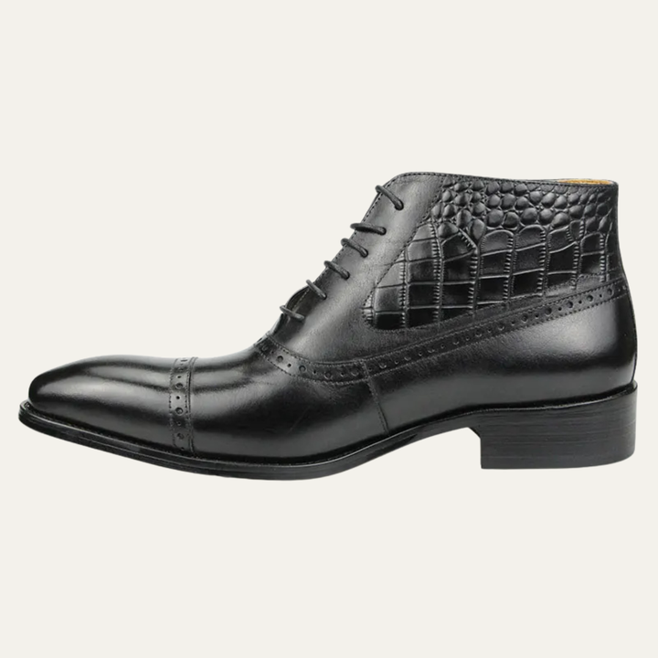 Mens Leather Oxford Boots Pointed Toe Ankle Height