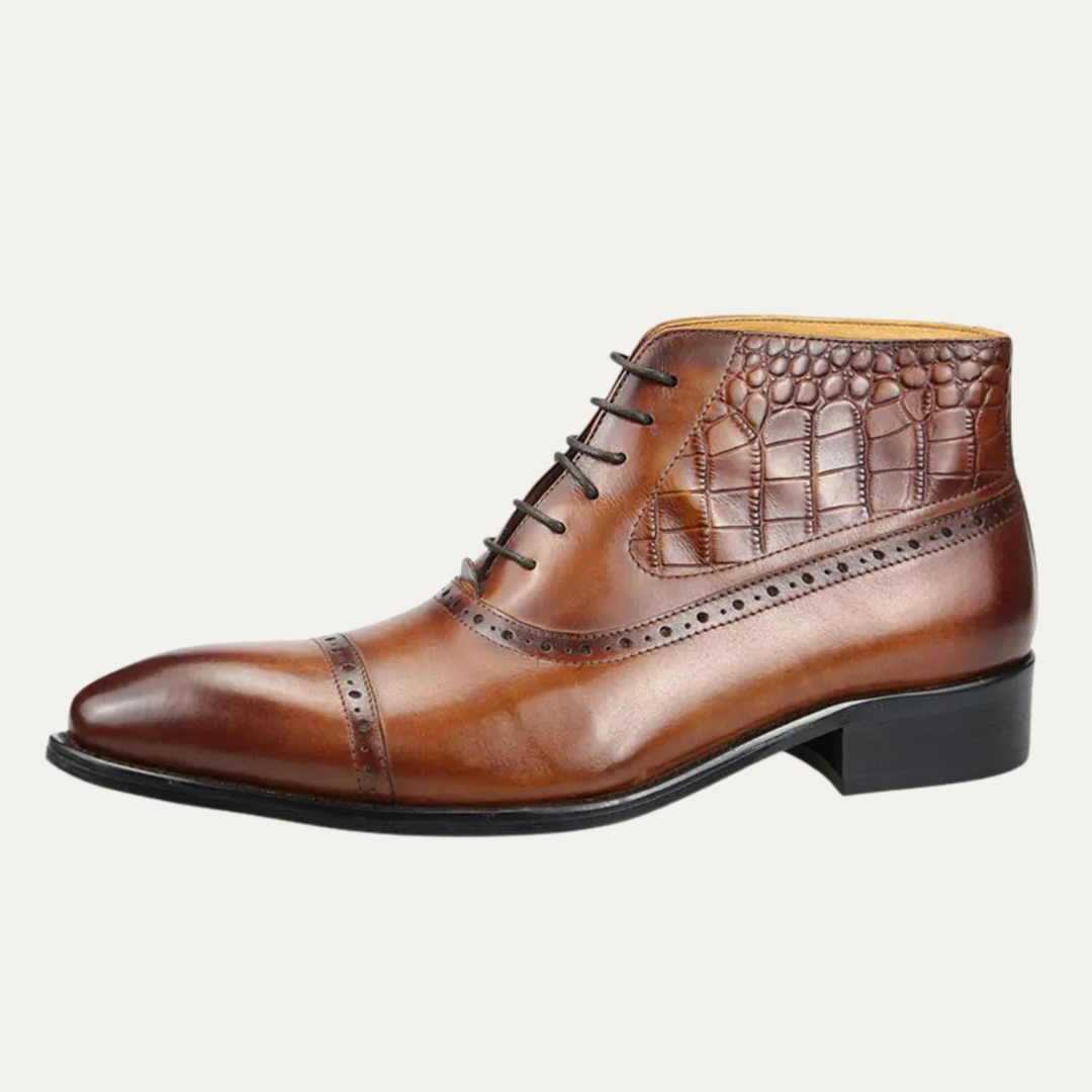 Mens Leather Oxford Boots Pointed Toe Ankle Height - BritishMode
