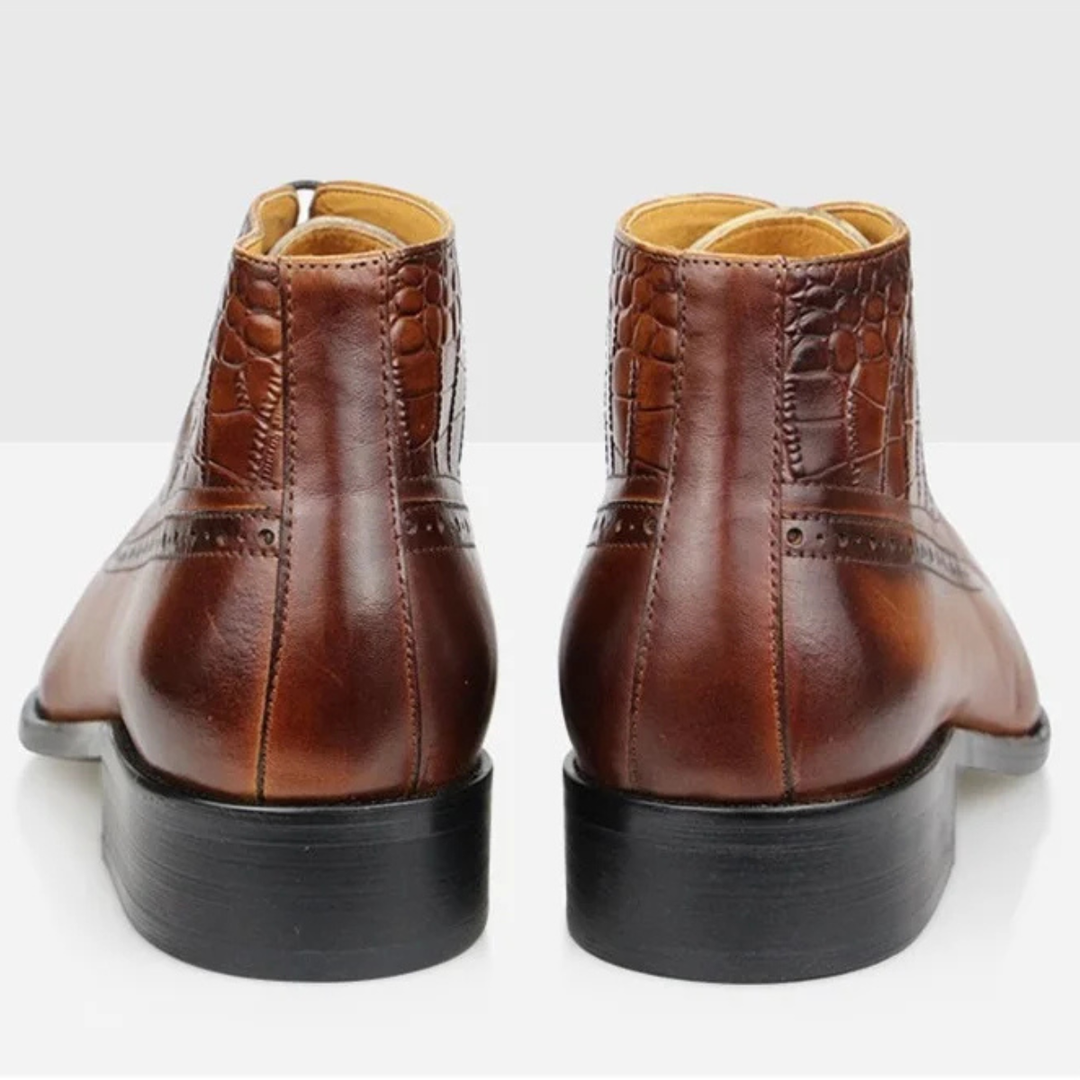 Mens Leather Oxford Boots Pointed Toe Ankle Height