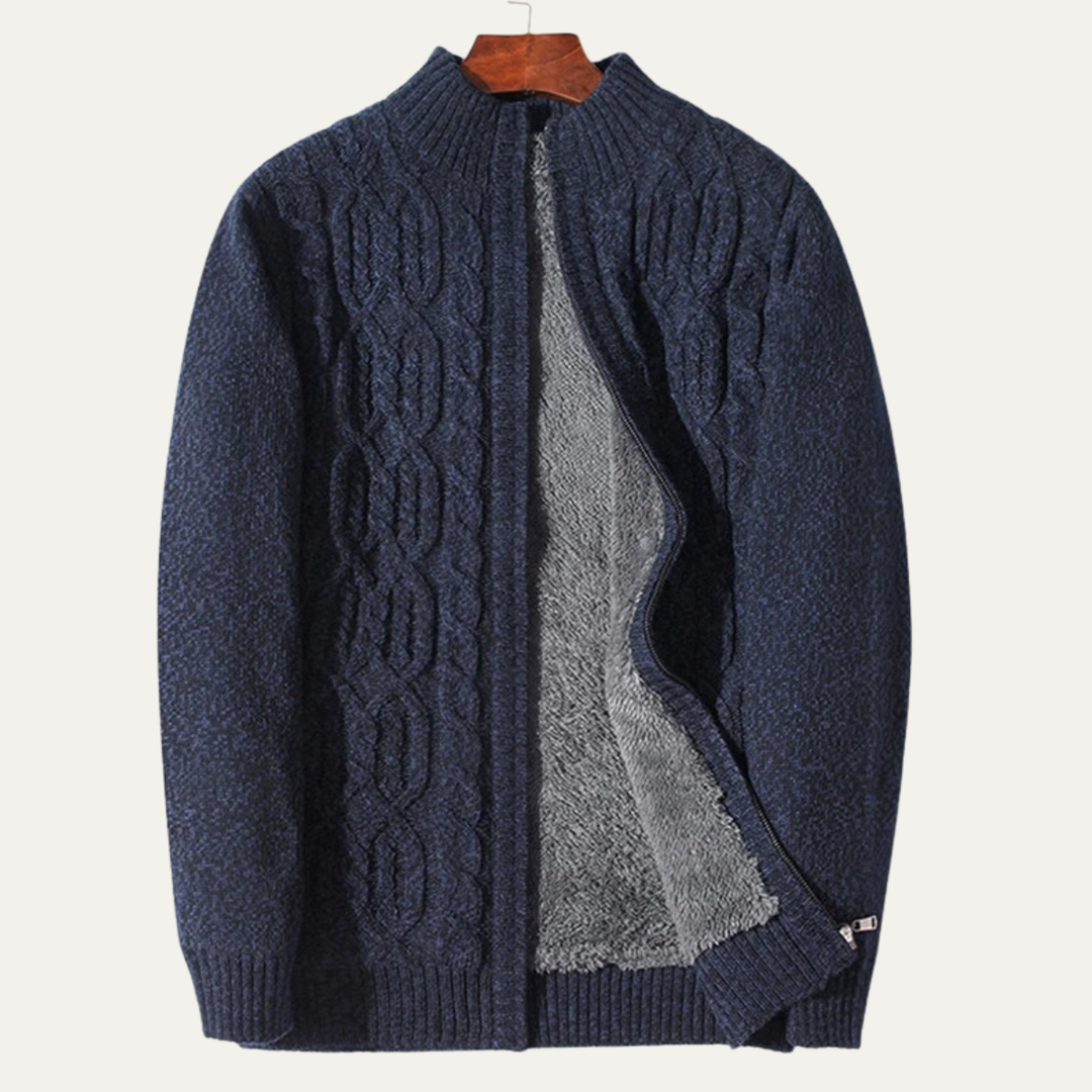 Mens Wool Knit Cardigan Thick Warm Fleece