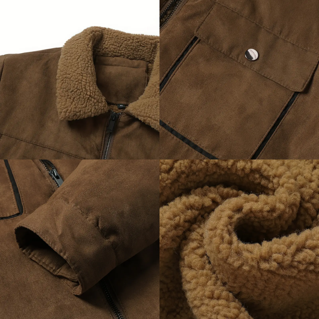 Mens Outdoor Jacket Teddy Fleece Lined Lapel Collar