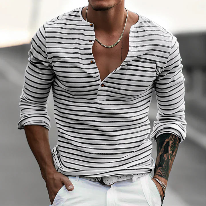 Mens Henley Shirt Long Sleeve Cotton Casual Fit - BritishMode