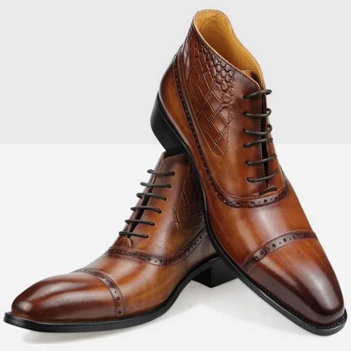 Mens Leather Oxford Boots Pointed Toe Ankle Height