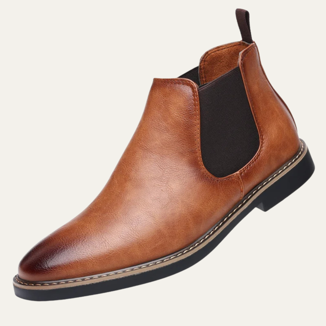 Mens Leather Chelsea Boots Slip-On Vintage Style