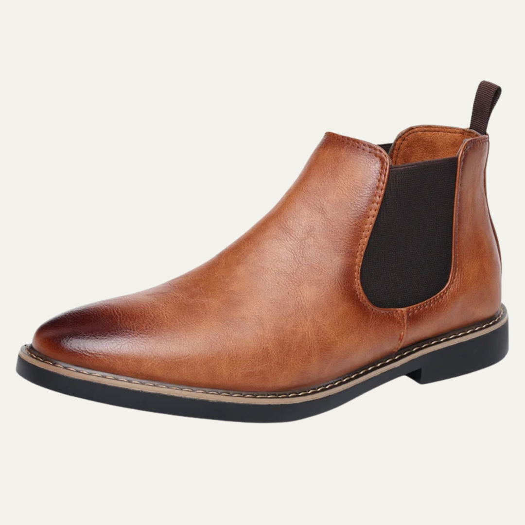 Mens Leather Chelsea Boots Slip-On Vintage Style