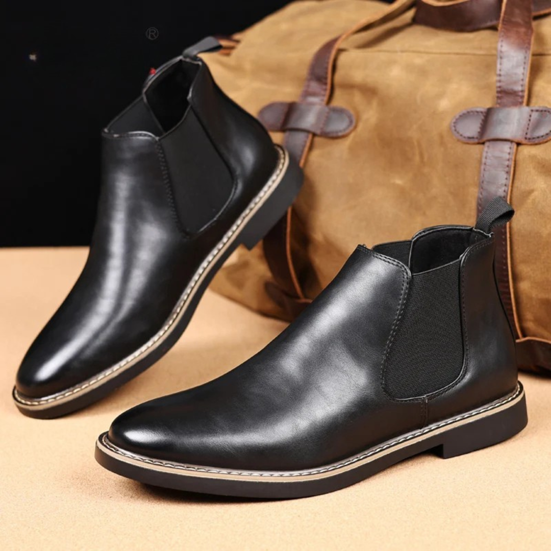 Mens Leather Chelsea Boots Slip-On Vintage Style