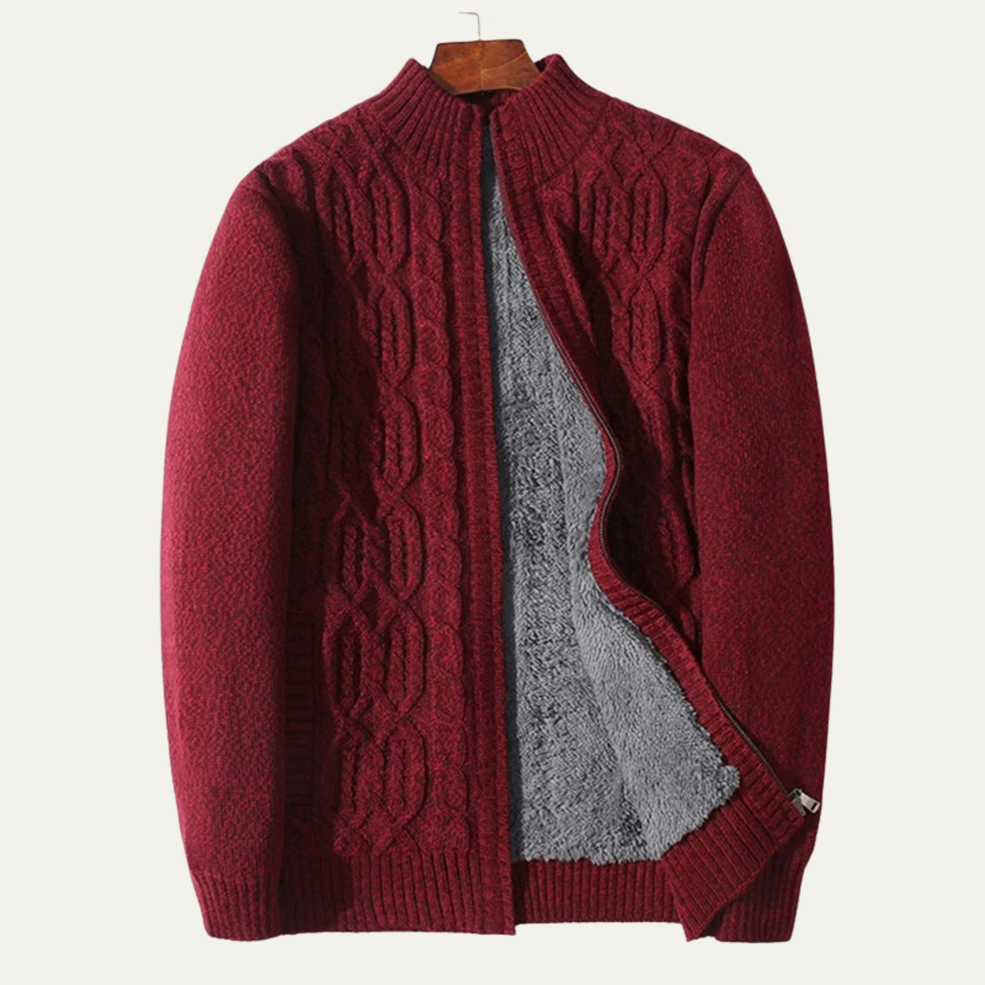 Mens Wool Knit Cardigan Thick Warm Fleece