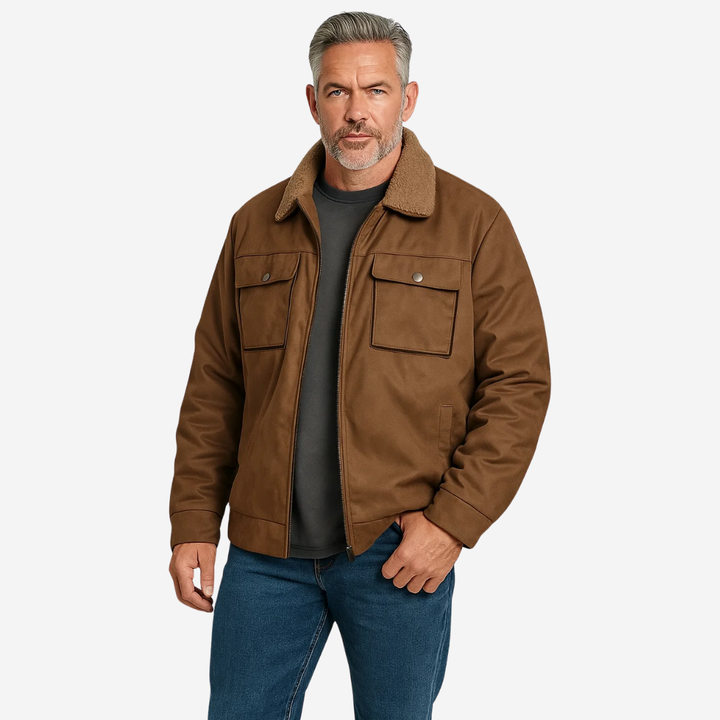 Mens Outdoor Jacket Teddy Fleece Lined Lapel Collar