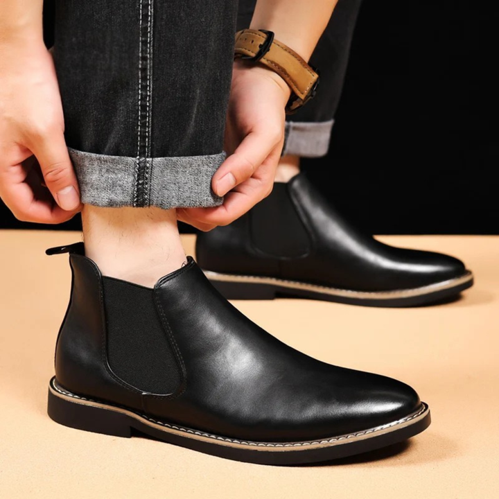 Mens Leather Chelsea Boots Slip-On Vintage Style