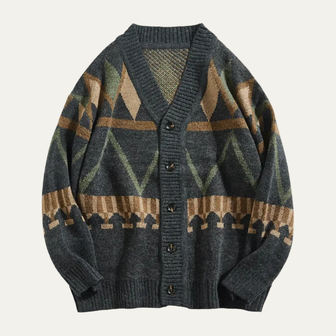 Mens Vintage Geometric Button-Up Cardigan Knit - BritishMode
