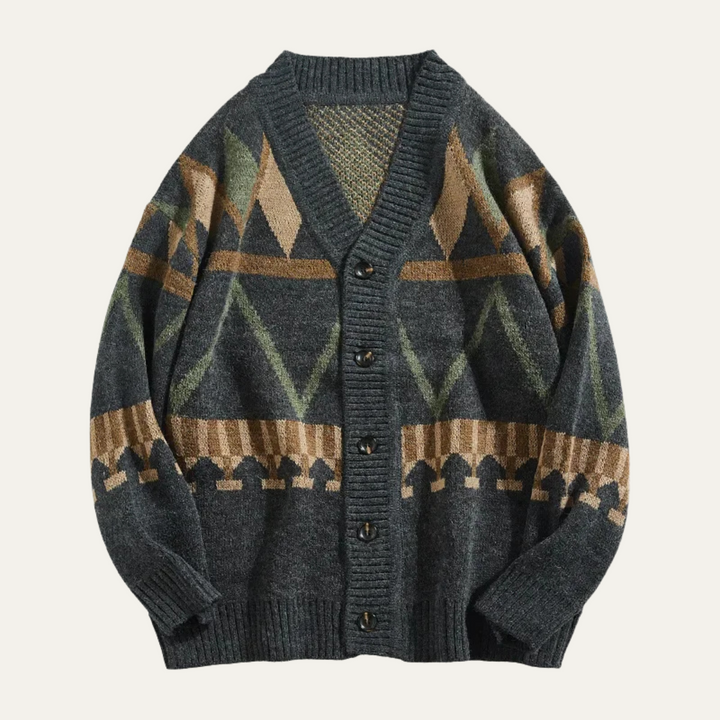 Mens Knit Cardigan with Buttons Patterned Design - BritishMode