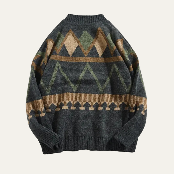 Mens Vintage Geometric Button-Up Cardigan Knit