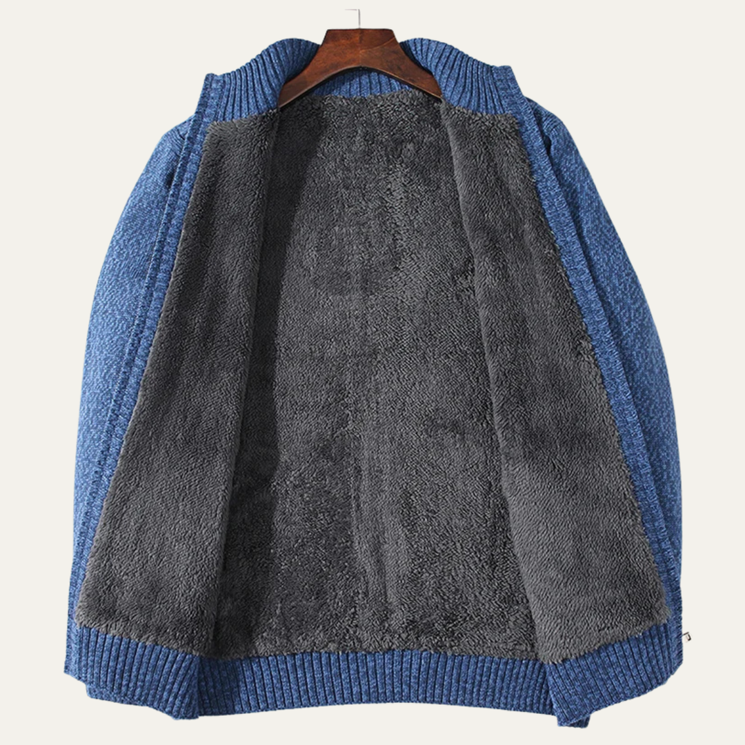Mens Wool Knit Cardigan Thick Warm Fleece
