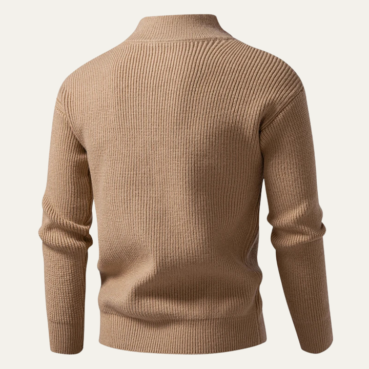 Mens Ribbed Knit Cardigan Zip-Up Smart Casual