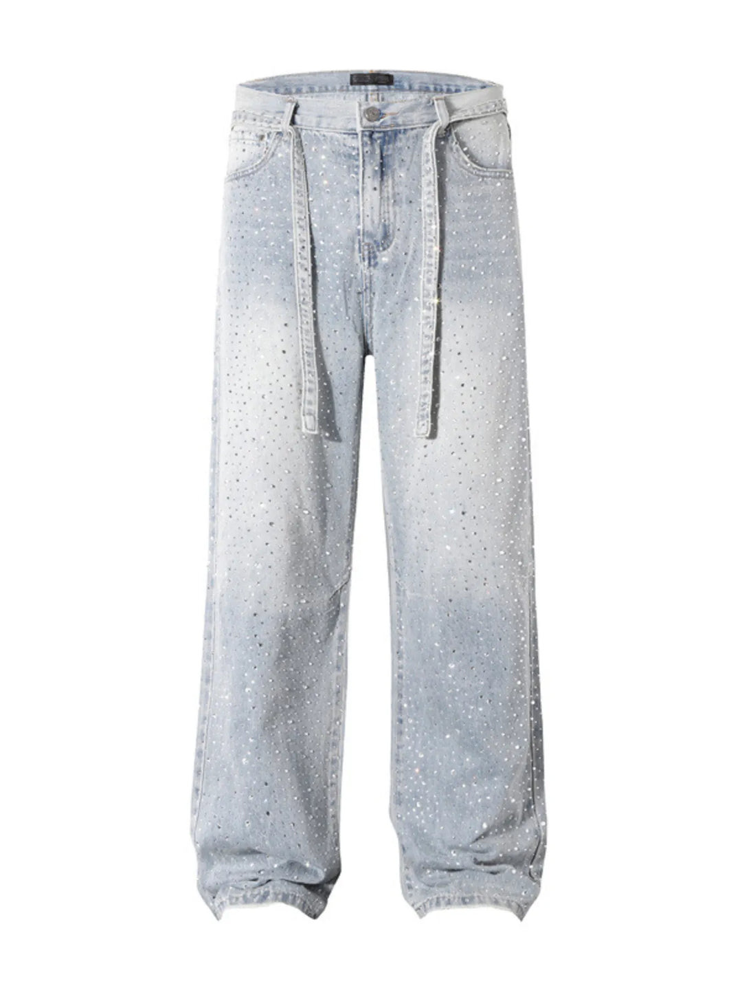 Womens Wide Leg Jeans High Waist Sparkle Detail - BritishMode