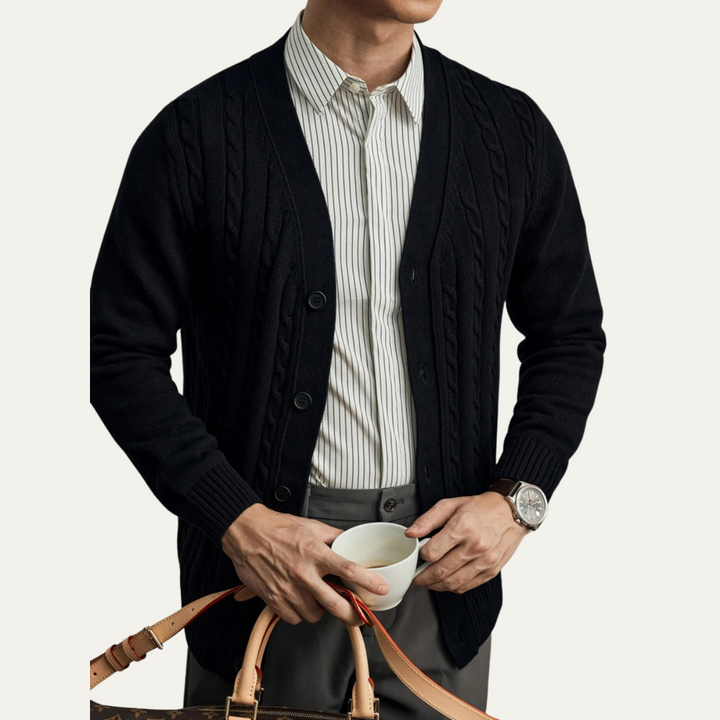 Mens Cable Knit Cardigan Button-Up Classic Fit