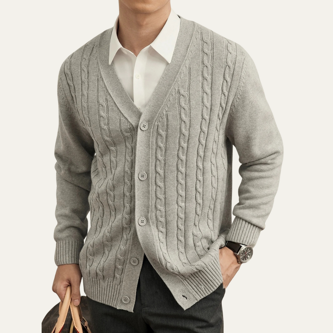 Mens Cable Knit Cardigan Button-Up Classic Fit