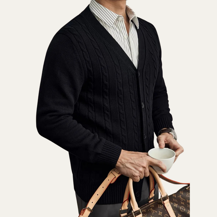 Mens Cable Knit Cardigan Button-Up Classic Fit