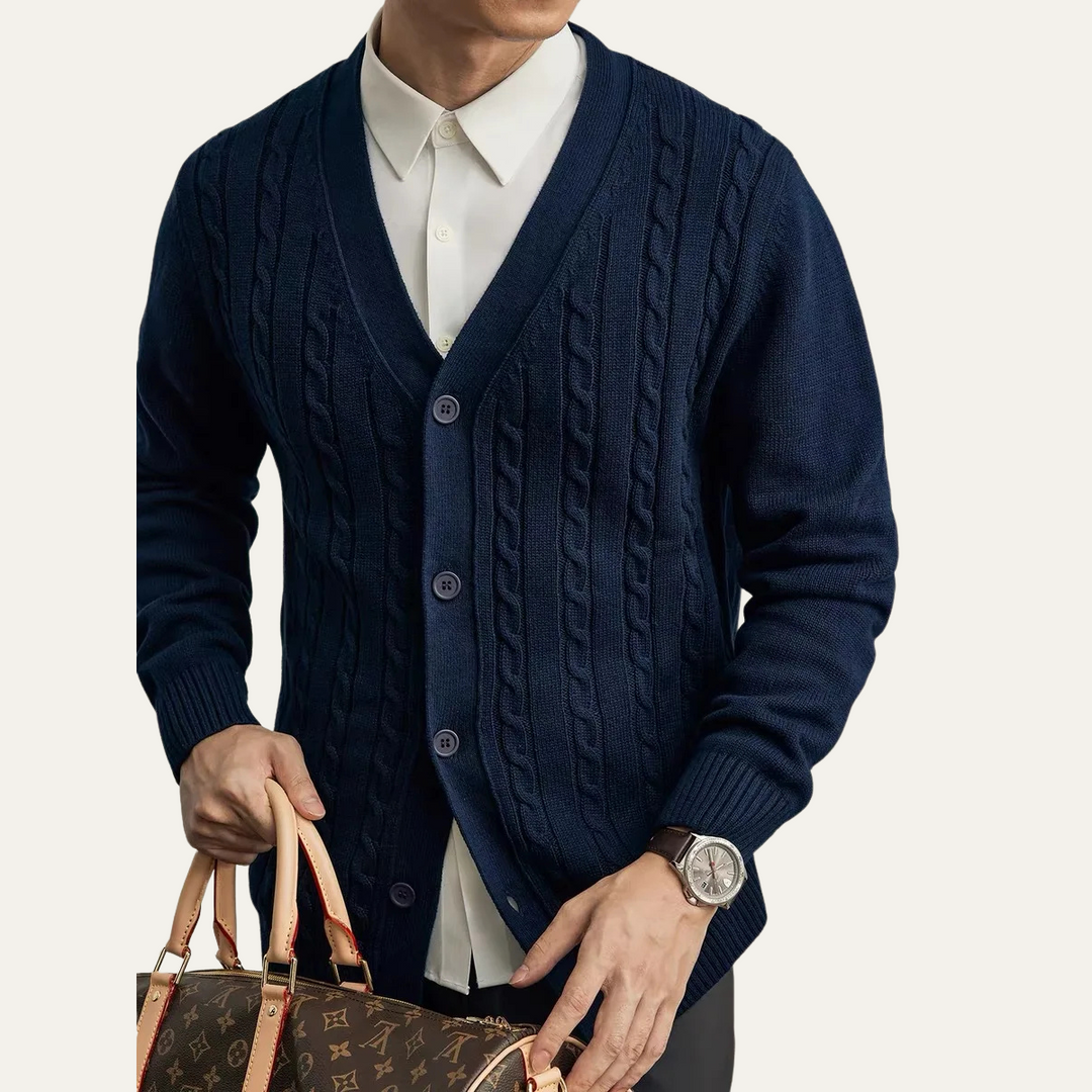 Mens Cable Knit Cardigan Button-Up Classic Fit
