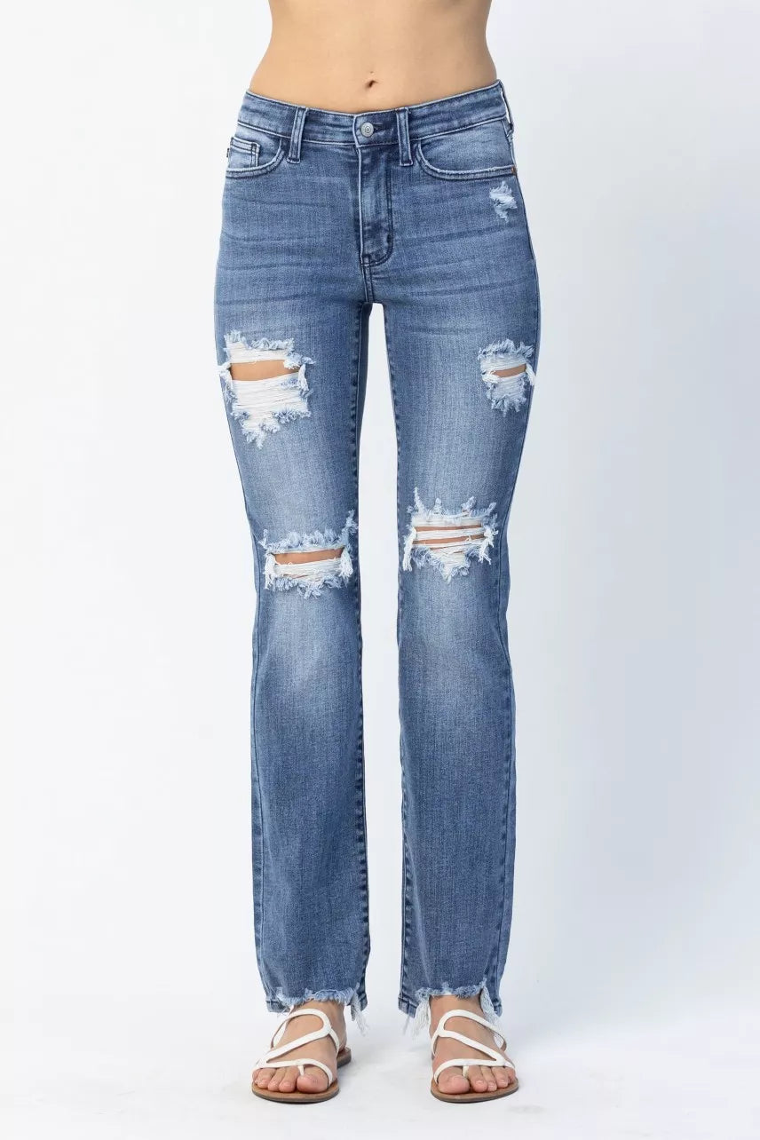 Womens Plus Size Straight Leg Ripped Denim Jeans Comfortable Fit - BritishMode