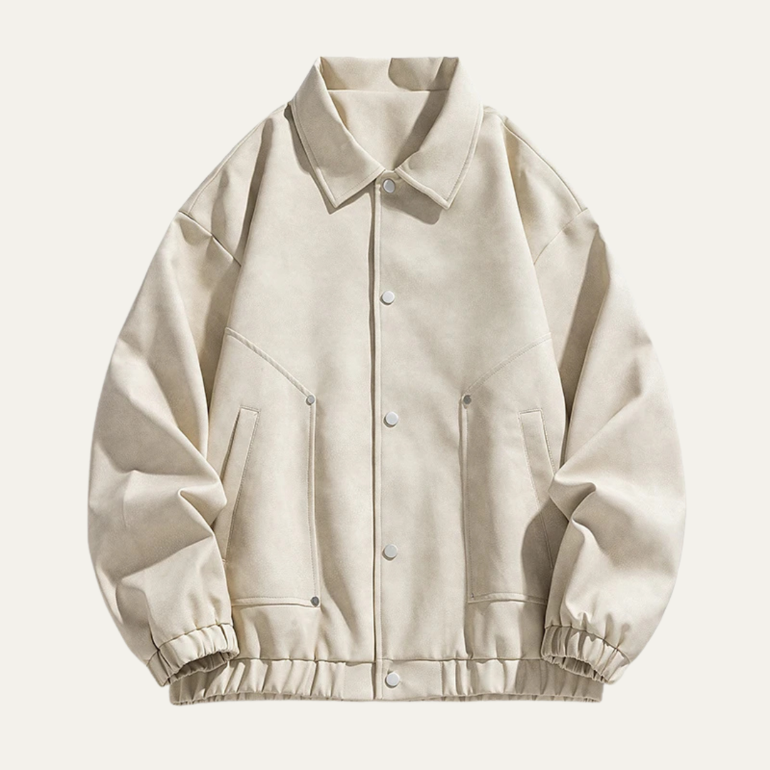 Mens Leather Bomber Jacket with Collar