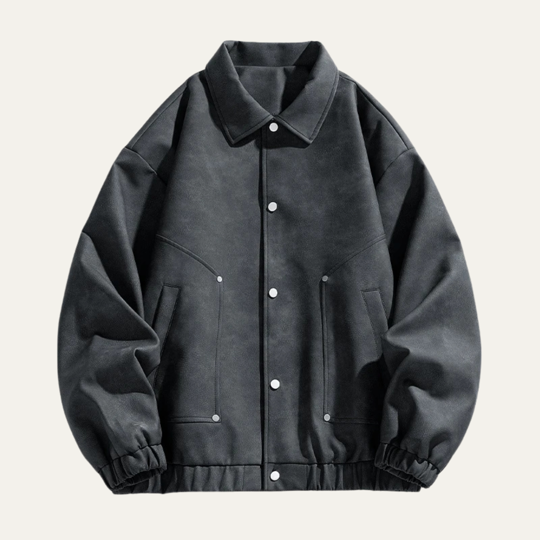 Mens Leather Bomber Jacket with Collar - BritishMode