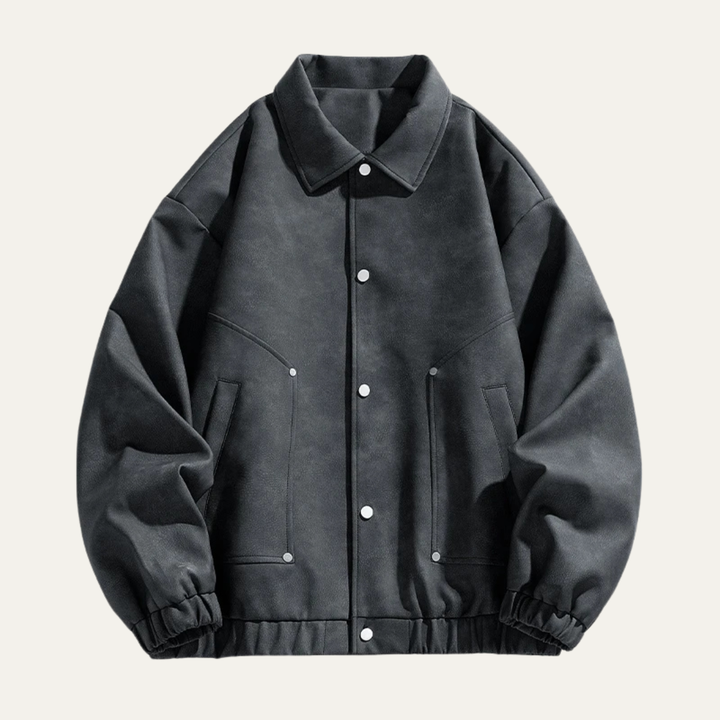 Mens Leather Bomber Jacket with Collar - BritishMode