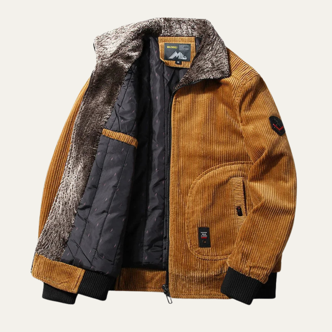 Mens Corduroy Thermal Jacket with Fur Collar - BritishMode