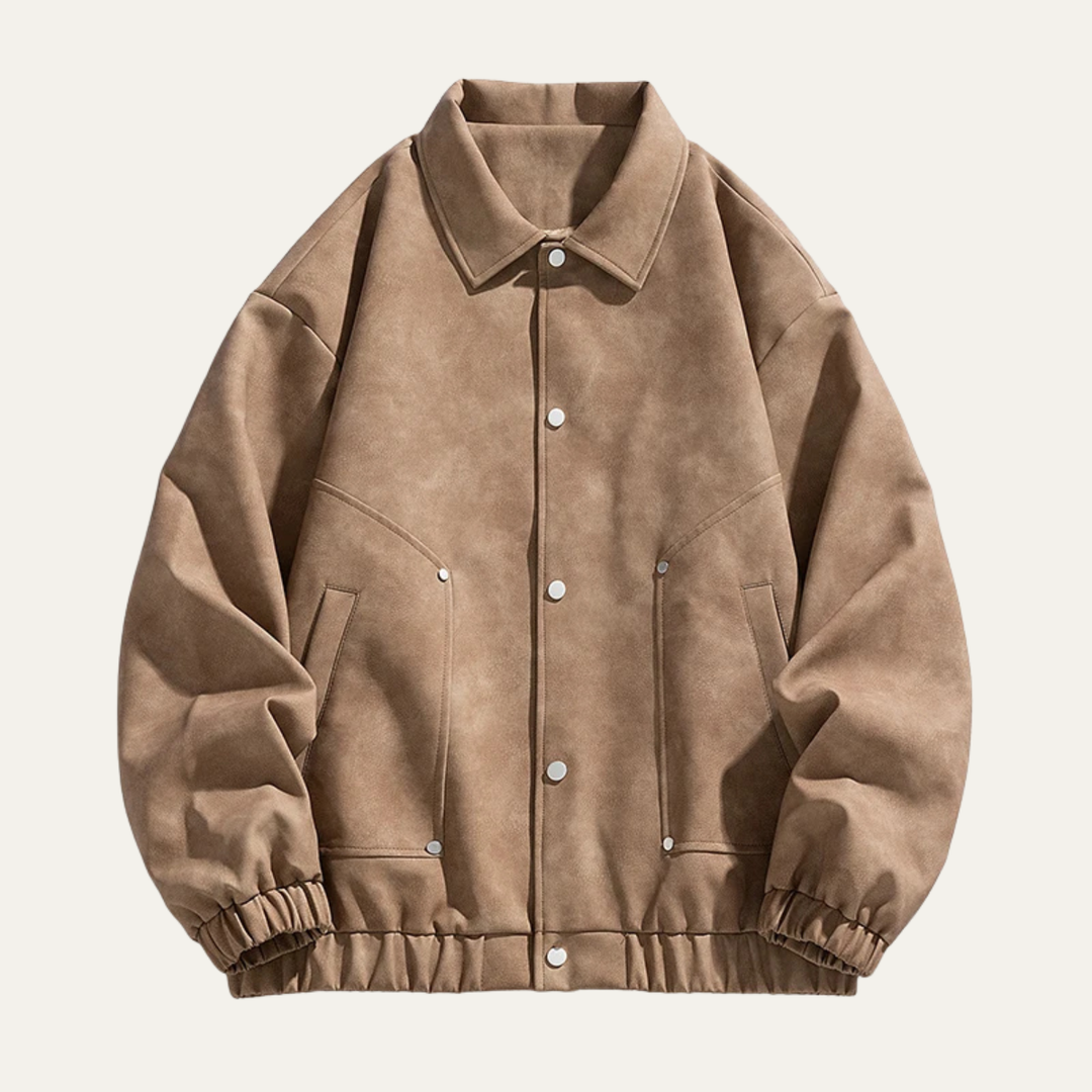 Mens Leather Bomber Jacket with Collar