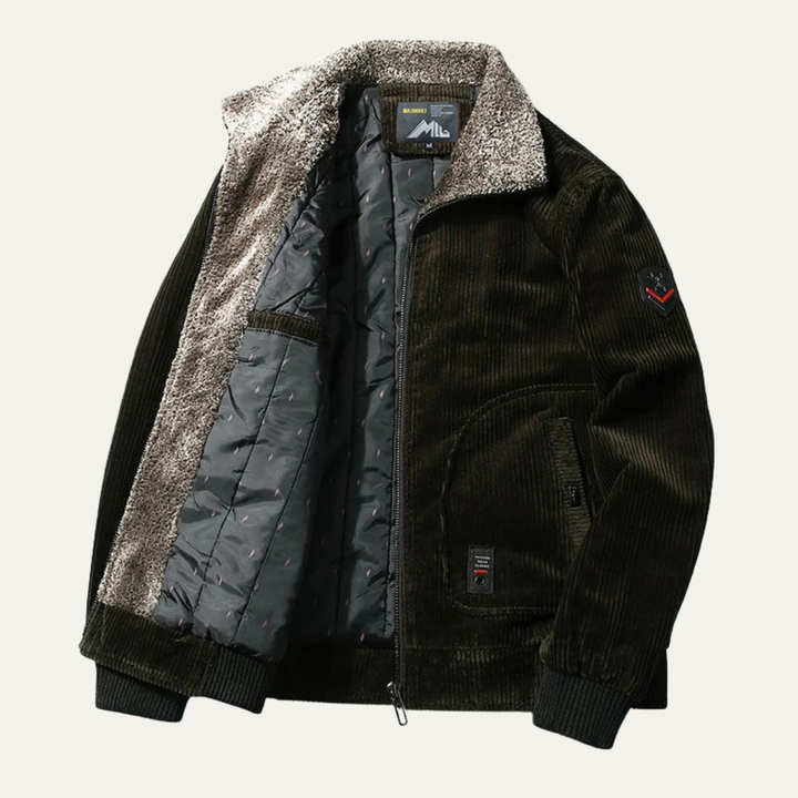 Mens Corduroy Thermal Jacket with Fur Collar