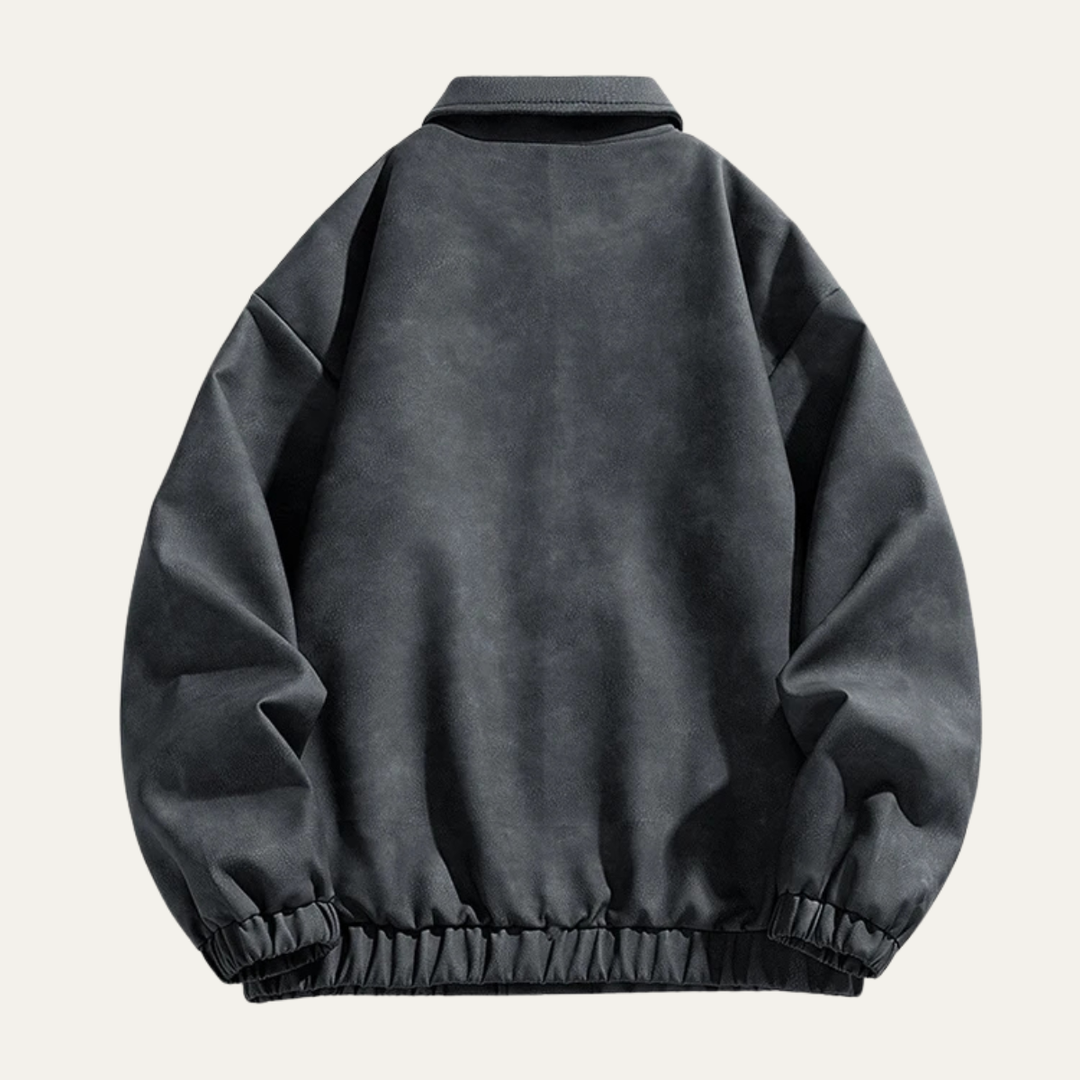 Mens Leather Bomber Jacket with Collar