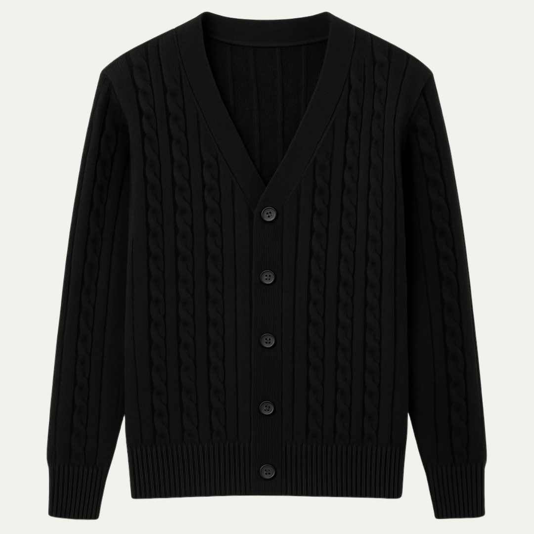 Mens Cable Knit Cardigan Button-Up Classic Fit