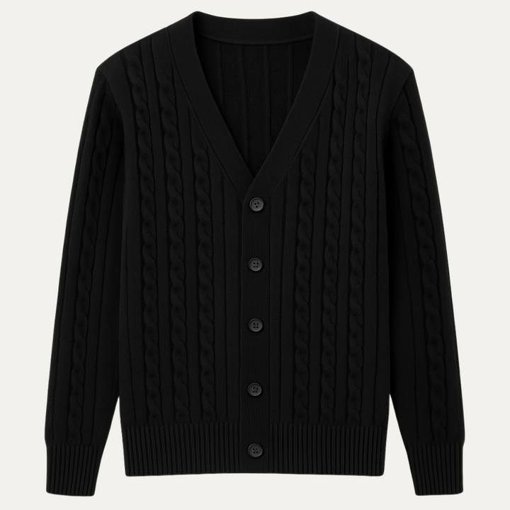 Mens Cable Knit Cardigan Button-Up Classic Fit