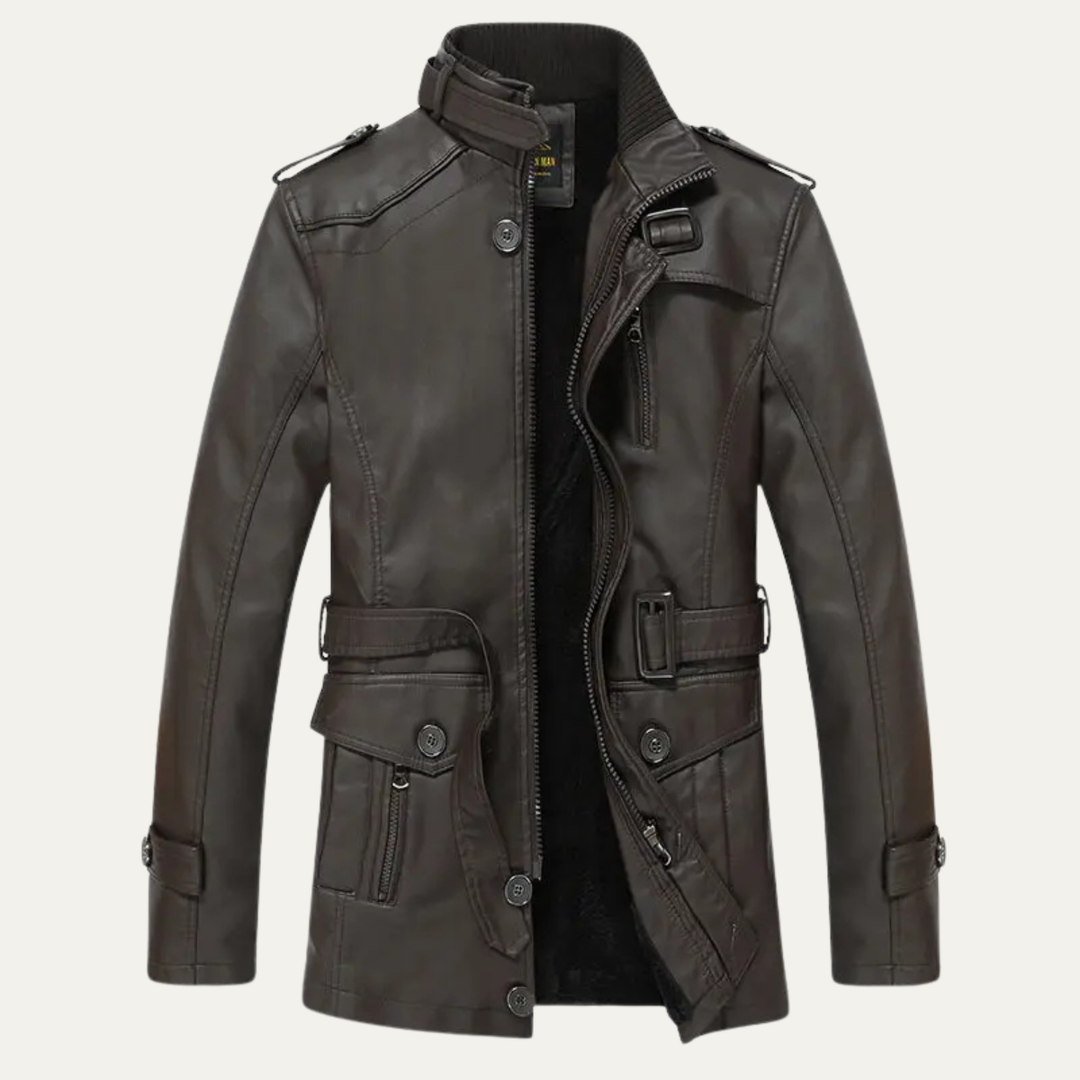 Mens Leather Jacket with Belt Classic Winter Style