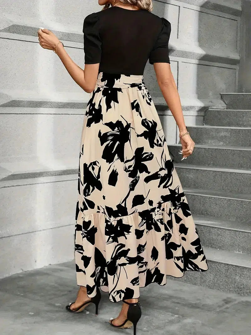 Womens Maxi Dress with Puff Sleeves and Tie Waist